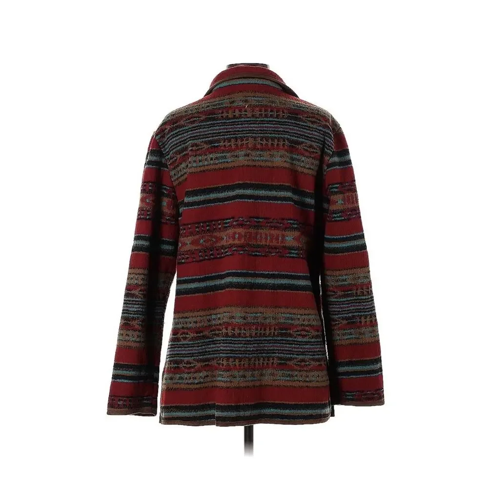 Upcountry By Du Mont Red Tan Aztec Printed Western Concho Button Jacket L